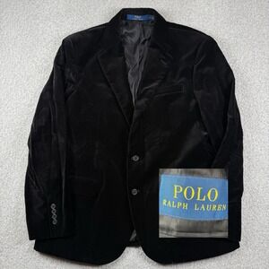 Polo Ralph Lauren Modern Fit Velvet Jacket Mens Size 44R Black Cotton Blazer